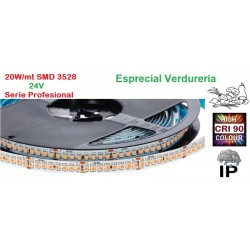 Tira LED 5 mts Flexible 24V 20W/mt 192 Led SMD 3528/mt IP65 Especial Vegetales, Serie Profesional IRC >90
